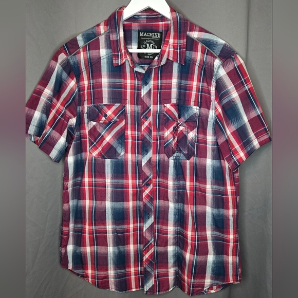 Men’s Machine Custom Company 1971 XL Red and Blue Plaid Button Up - Picture 1 of 5